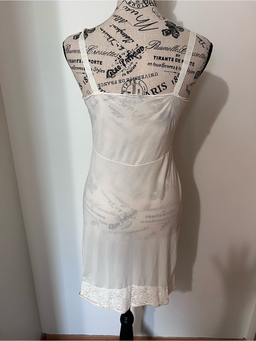 Vintage White Ivory Lace Trim Full Slip Dress Adjustable Straps Unbranded Small - Picture 5 of 10